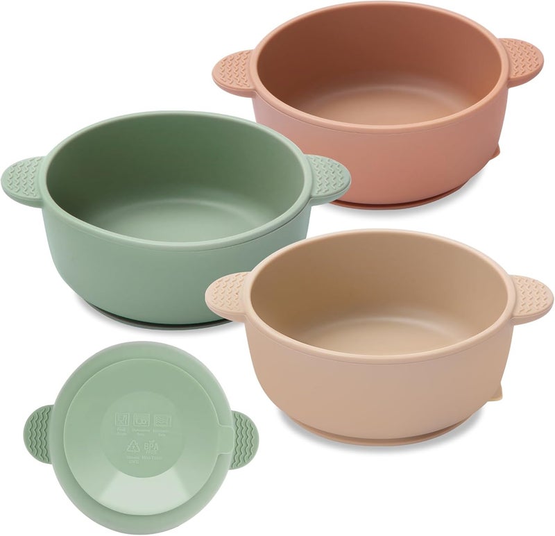 Eascrozn 3 Pack Baby Bowls, Suction Bowls for Baby and Toddlers, BPA Free Food Grade Silicone Bowl Feeding Supplies, Dishwasher and Microwave Safe, Multicolor - Image 1